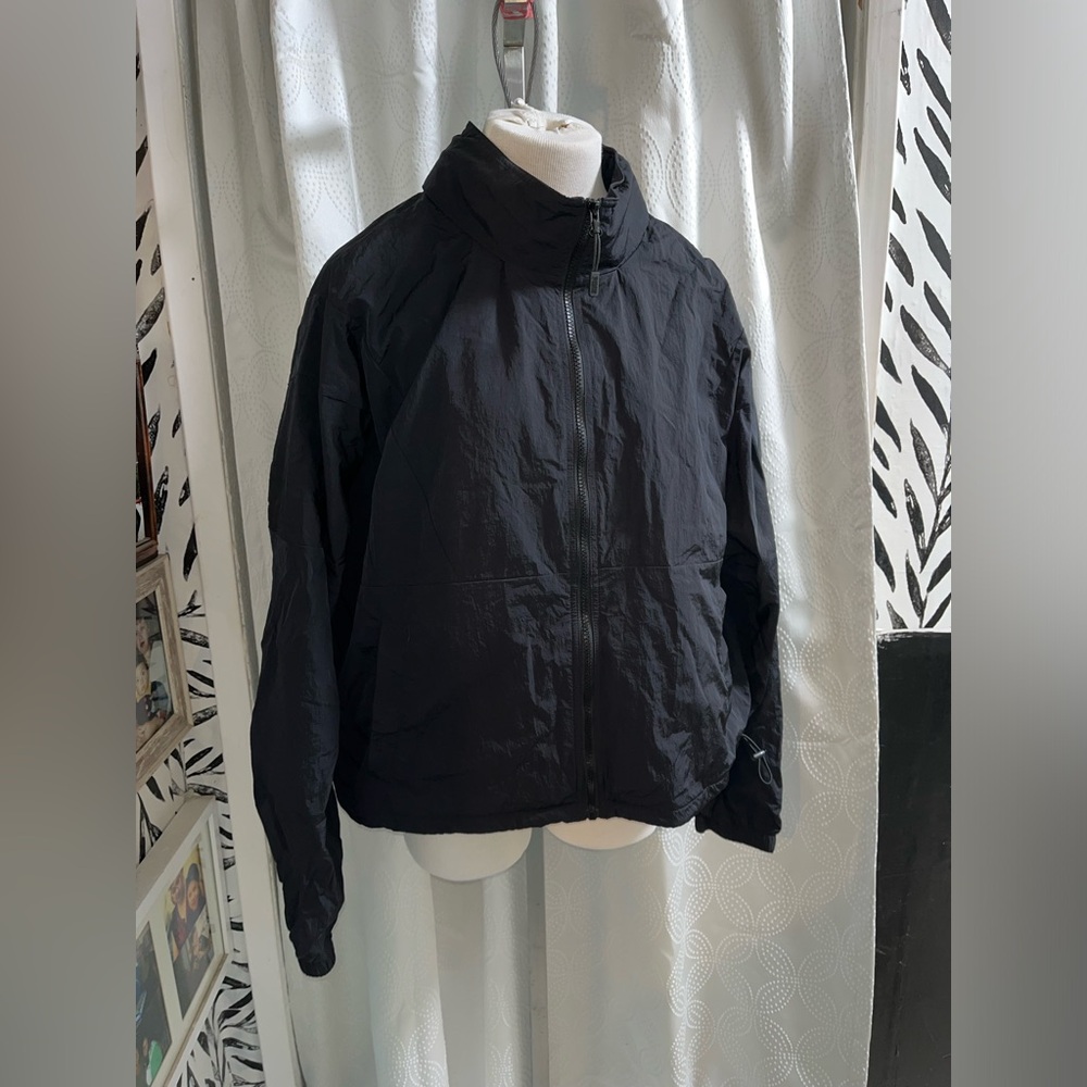 Women's PINK Windbreaker Hooded Full Frontal Zip Black Jacket Size M/L [F-17]